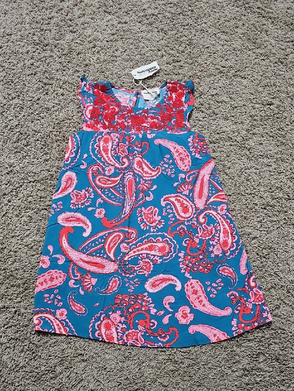 NWT Savanna Jane Dress Paisley A-line Mini Embroidered Flutter Sleeve Small - Picture 2 of 8